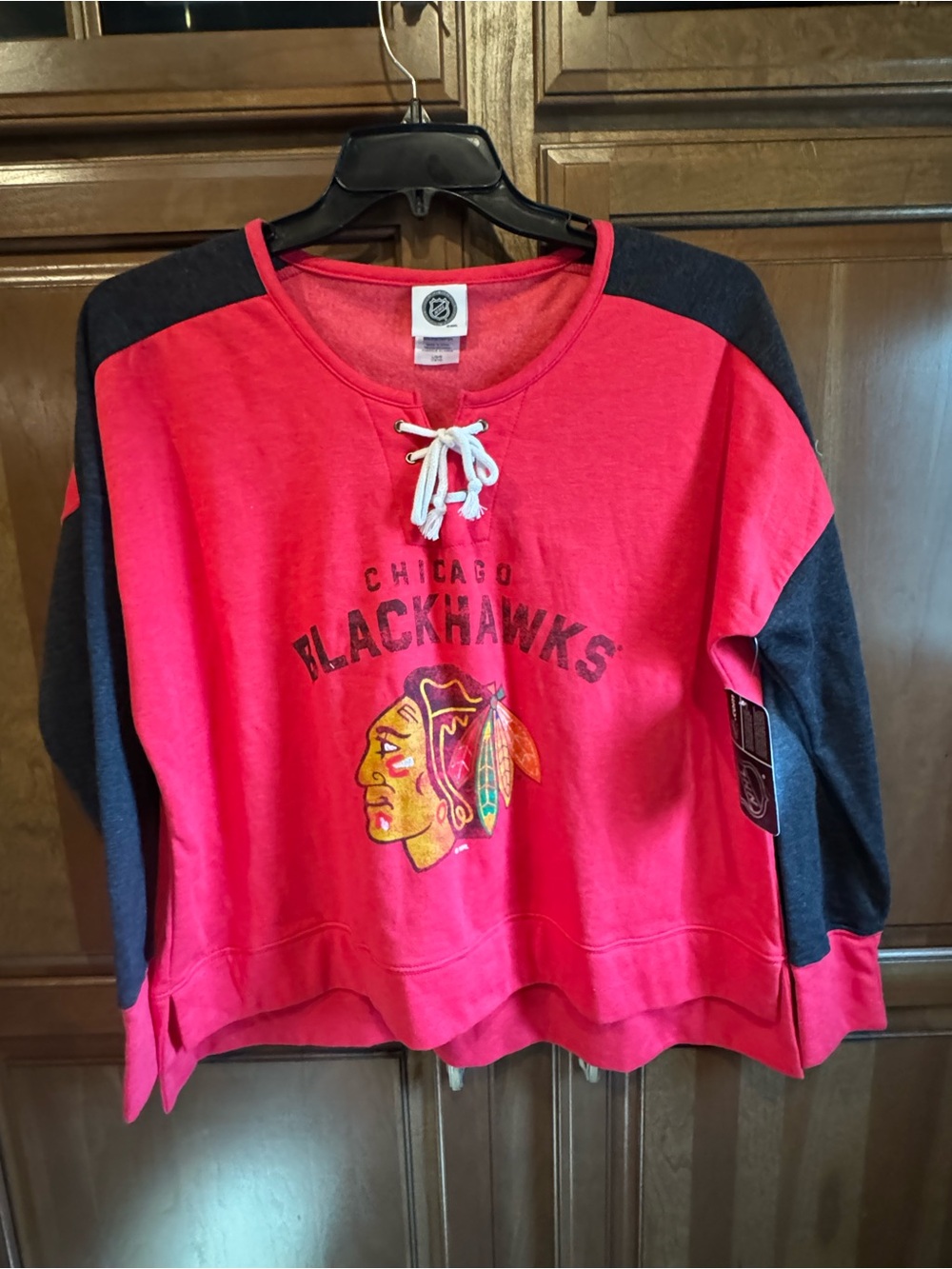 NHL Chicago Blackhawks Red and Charcoal Lace-Up Cowl Sweatshirt